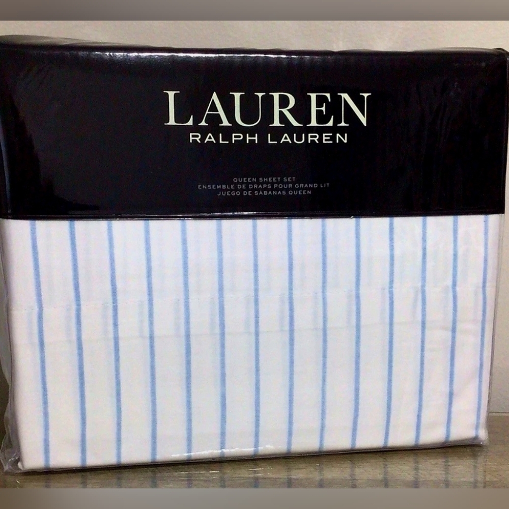 BRAND NEW RALPH LAUREN QUEEN SHEET SET SPENCER STRIPE SATEEN COLOR AQUA BLUE